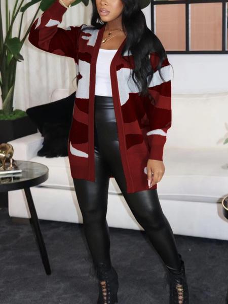 Women's Camo Print Open Front Cardigan, Casual Long Sleeve Drop Shoulder Knit Outerwear, Ladies Fall & Winter Clothes, Women Fall Outfit, Colorblock Stylish Fashion Midi Cardigan Sweater, Winter Sweater for Women, Autumn Knitwear for Women, Womenswear