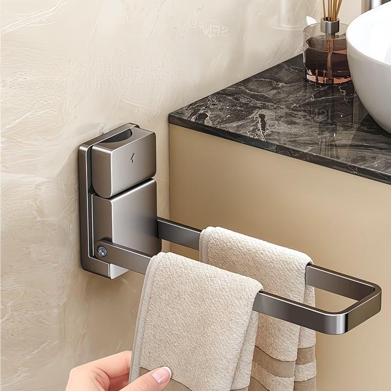Foldable Towel Rack with Suction Cup, No-Drill Hand Towel Holder, Bathroom Organizer for Towels, Jewelry, Hairbands, Etc