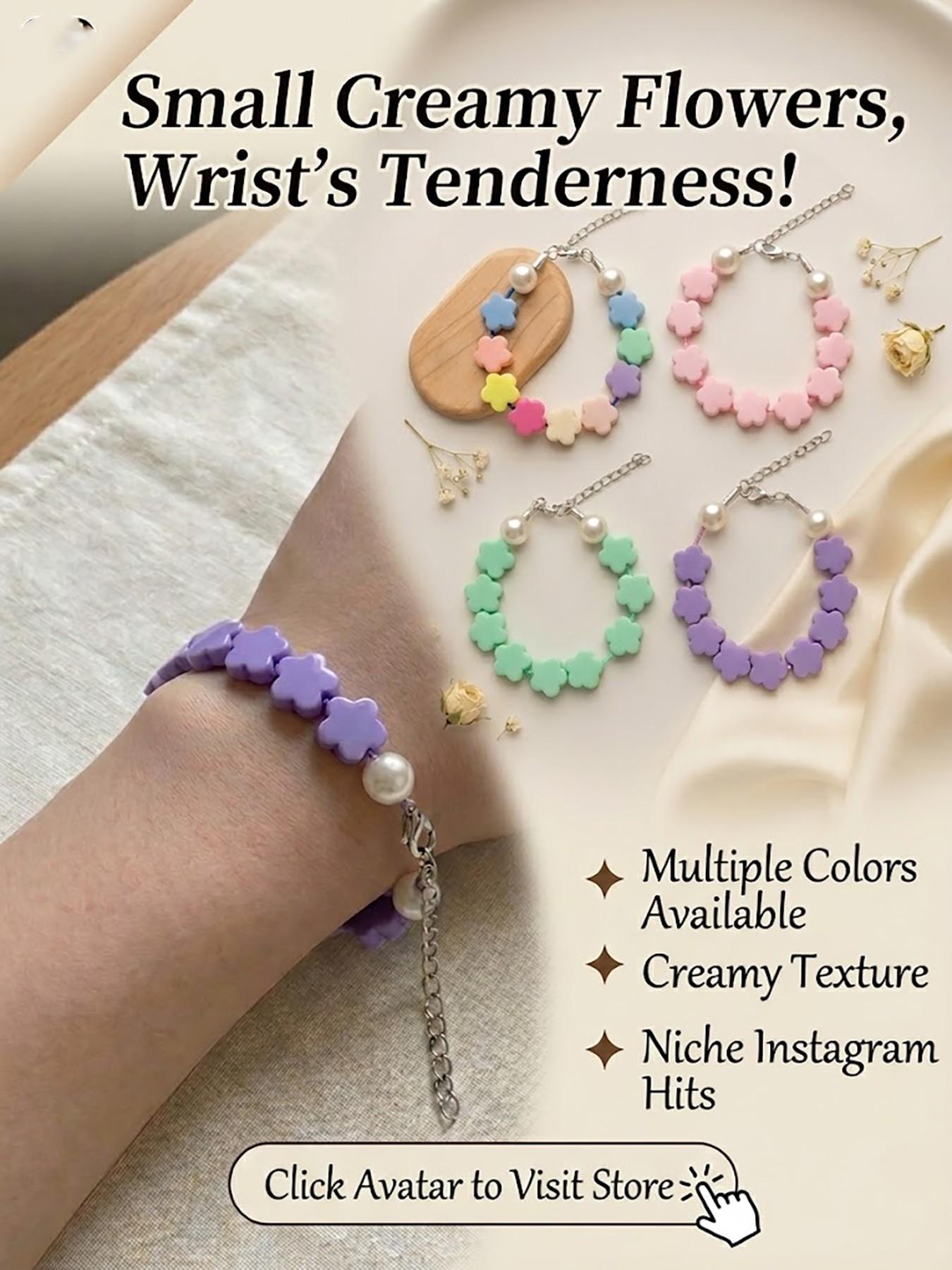 Cute Multi-Color Resin Pearl Bracelet, Five-Petal Flower Design, Y2K Style, Perfect for Daily Wear, Gifts, All Seasons