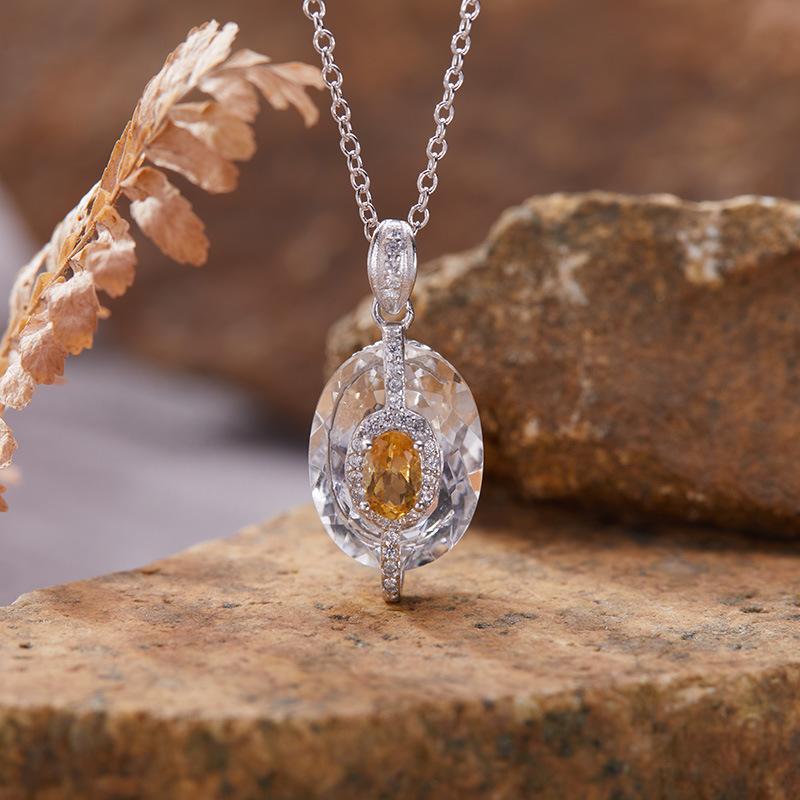 S925 Sterling Silver Natural Citrine & Clear Quartz Rings for Women – Minimalist Index Finger Band, Light Luxury Statement Jewelry