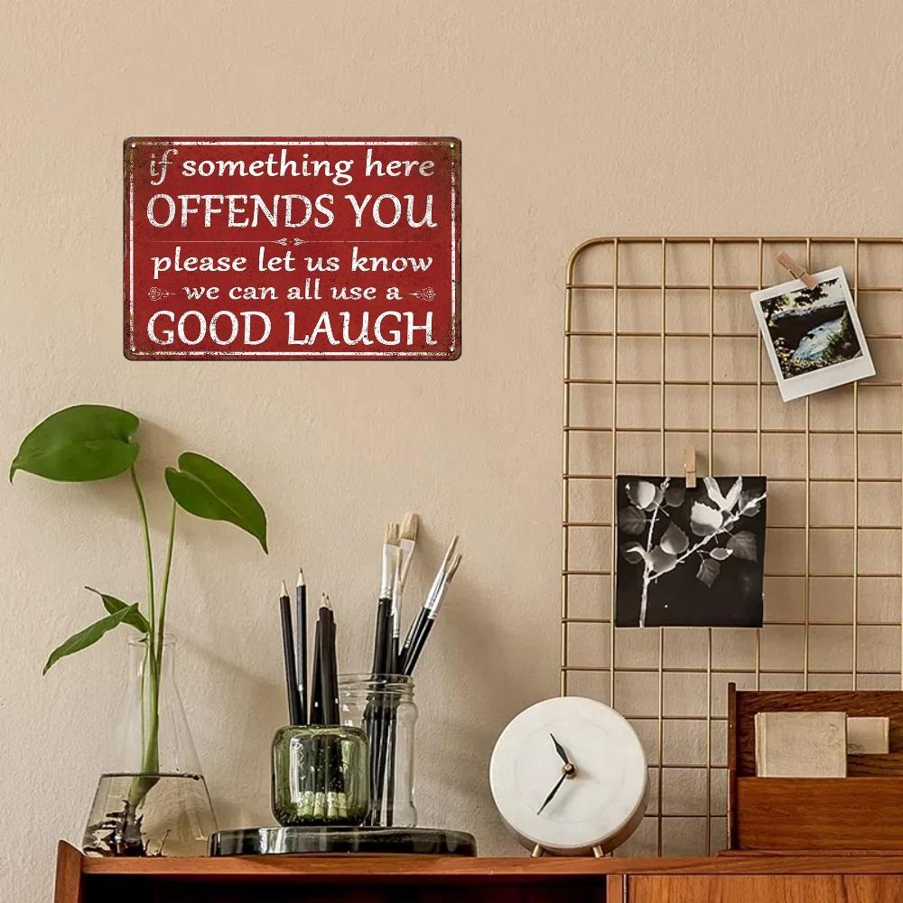 Vintage Metal Tin Sign, 1 Count If Something Here Offends You Letter Bar Sign, Wall Decor for Home Living Room Bedroom Bar Cafe Shop Garage, Signage, Decoration Items, Vintage Garage Signs