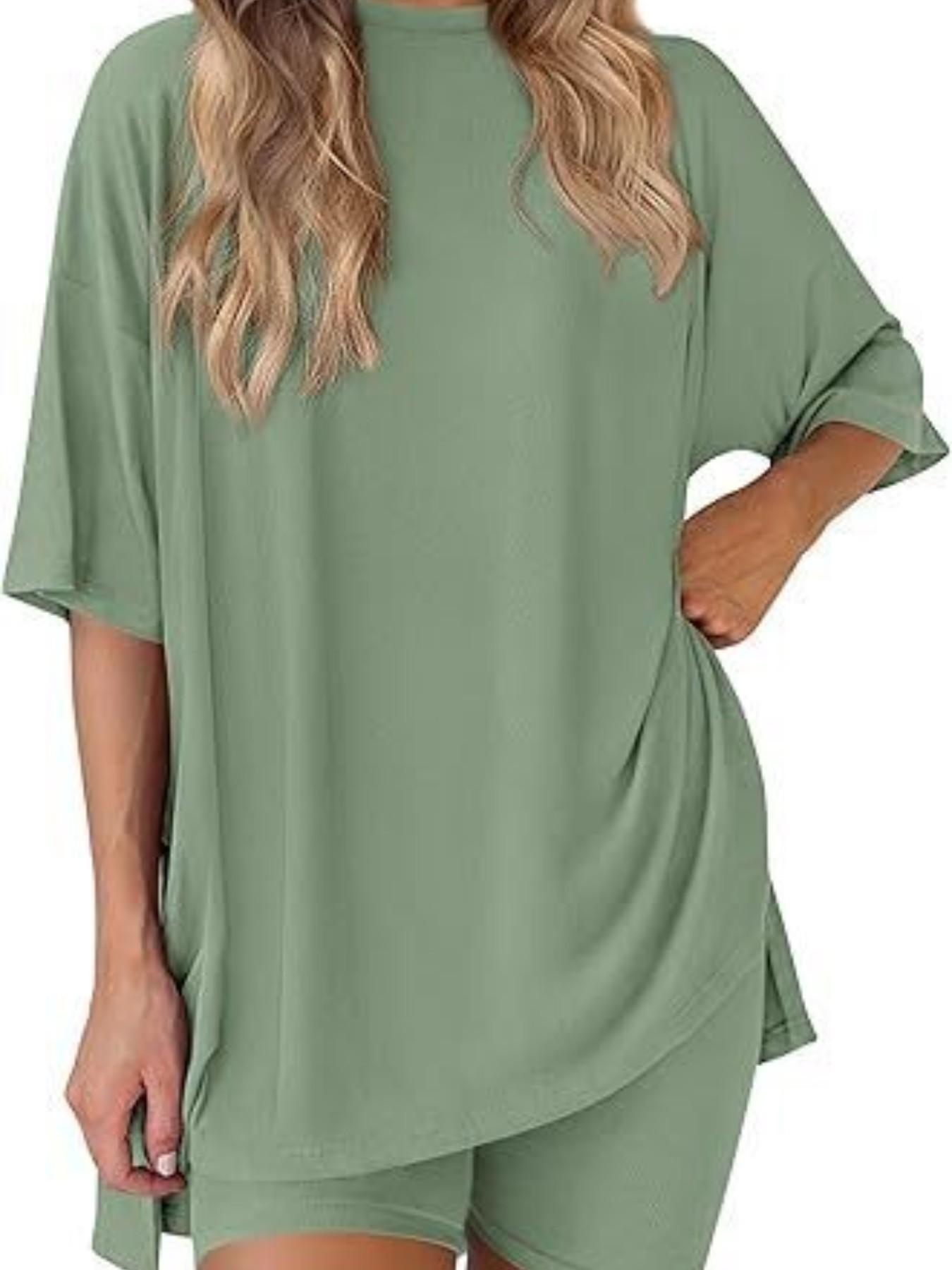 Women's Two Piece Lounge Set Summer Casual Oversized Shirts Biker Shorts Indoor Outdoor Casual Set