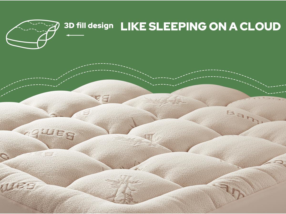 【BEDLORE】Mattress Topper Viscose Derived from Bamboo 2-Inch Plush Padding Soft Breathable for Back Pain Relief Fits 6-18 Inches Mattresses Cool Bed Accessories