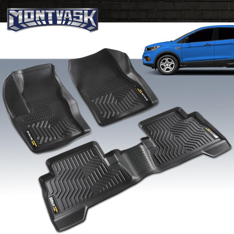 CROSSDESIGN TPE Car Floor Mats Waterpoof Fit For 2013-2019 Ford Escape 13-18 Ford C-Max All Weather TPE LinersFord C - Max, Front & 2nd Row Liner Black, 3 pc