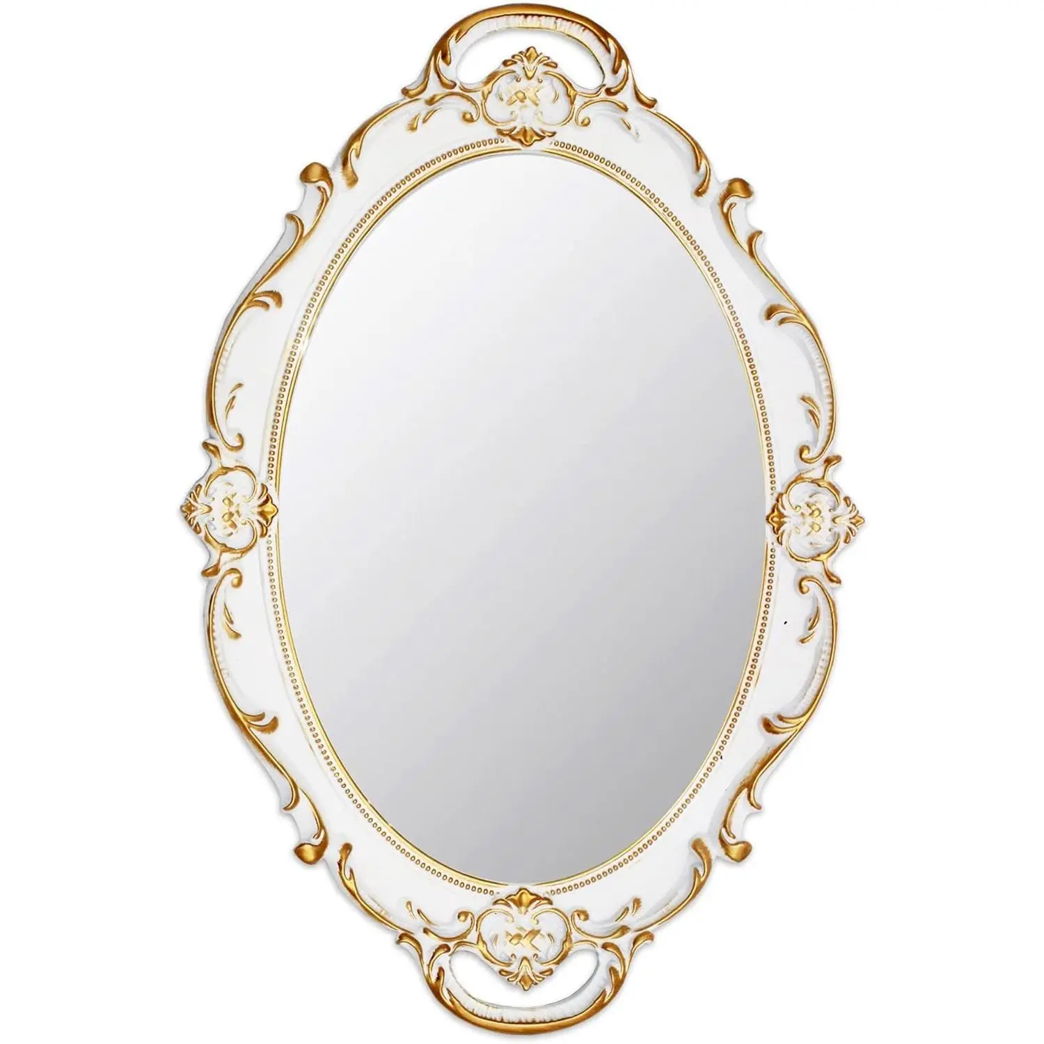 14.5 x 10 inchs Oval Antique Decorative Wall Mirror Vintage Hanging Mirror (White)