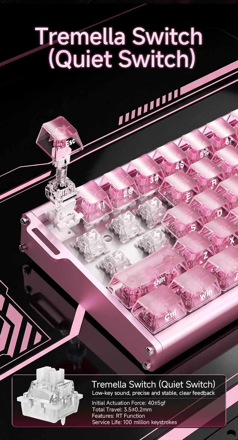 AJAZZ ALUX60 TITAN wired esports gaming mechanical keyboard silver ear switch pink transparent keycap 8K return rate wired plug and play computer office keyboard RGB DIY support multiple systems suitable for gaming and office