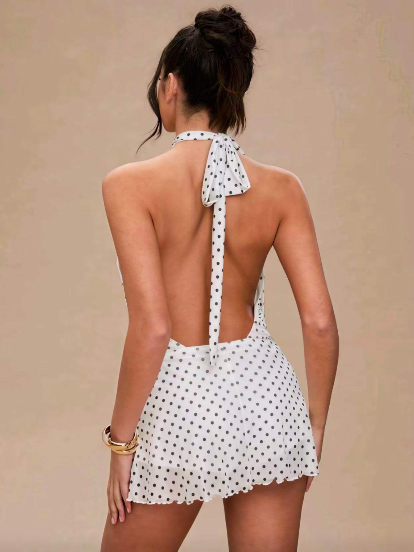 Holiday Polka Dot Print Fashion Strap Mini Dress, Perfect for Dates Vacation Party, Summer Dress Sy1025