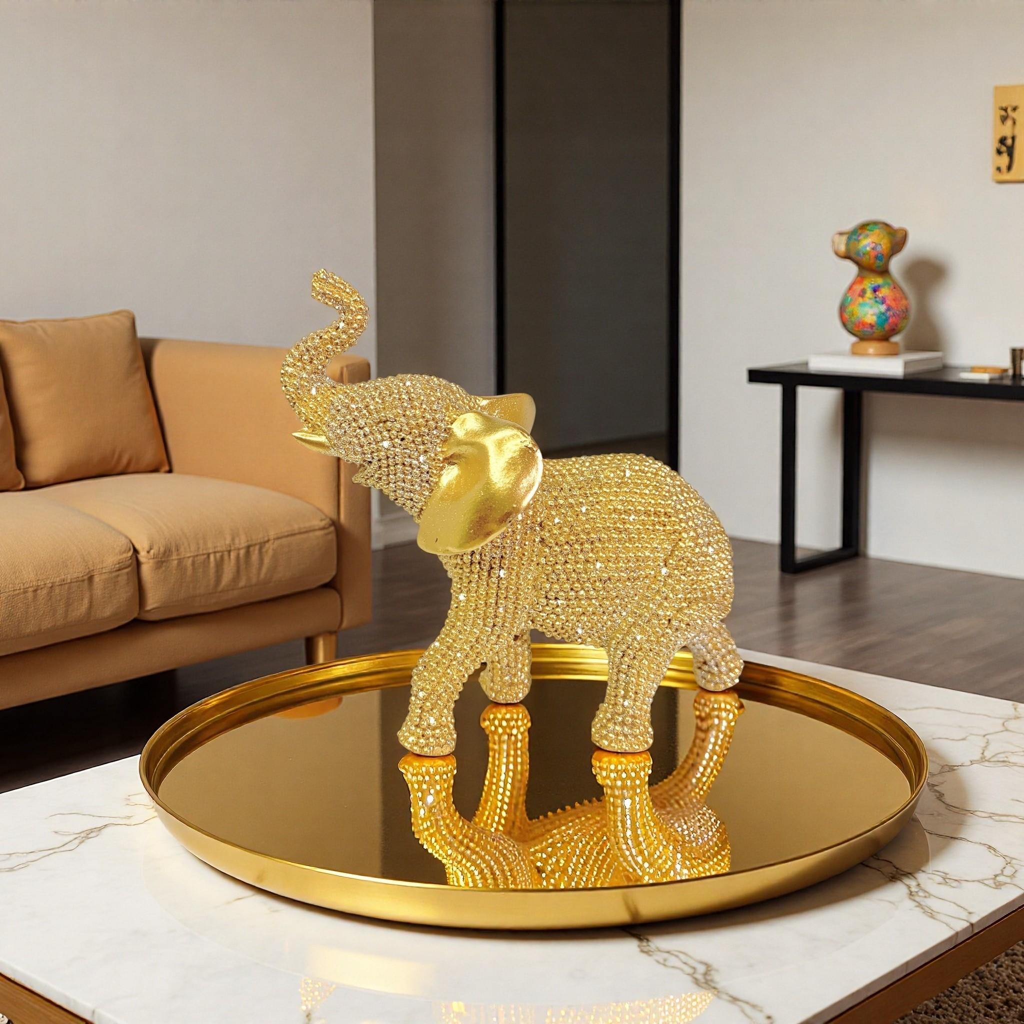 1pc Golden Beaded Elephant Statue & Luxury Rhinestone Figurine for Living Room, Home Office, Entryway - Elegant Feng Shui Decor, Glamorous Gift for Homeowners - Sparkling, Handcrafted, Ornament