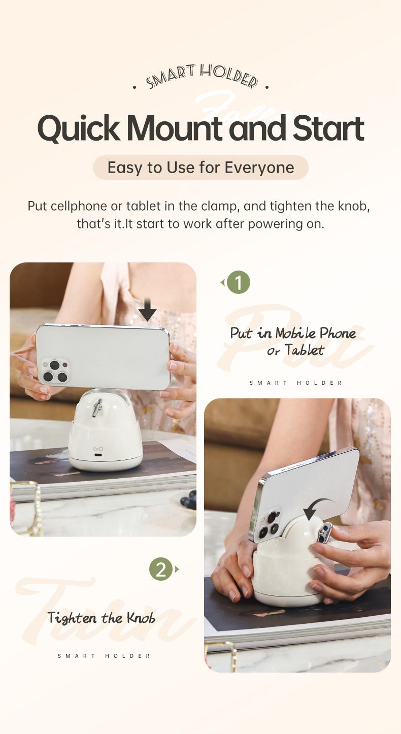 Hohem GO Auto Face Tracking Phone Holder, Auto Face Tracking Tripod for iPad &Tablet,360° and 30° Rotation 2-Axis AI Auto Tracking Tablet & Phone Holder with Gesture Control for Live Streaming Vlog Video Recording, Suitable for Android & iPhone 17 series