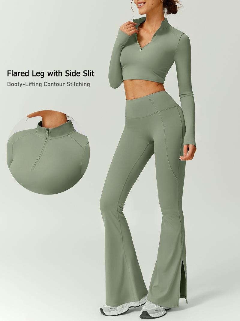 Women's Fashion Stand Collar Half-Zip Thumb Button Slim Fit Long Sleeve Top High Waisted Butt Lifting Pants Outdoor Running Golf Tennis Cycling Gym Workout Clothes Tennis Attire