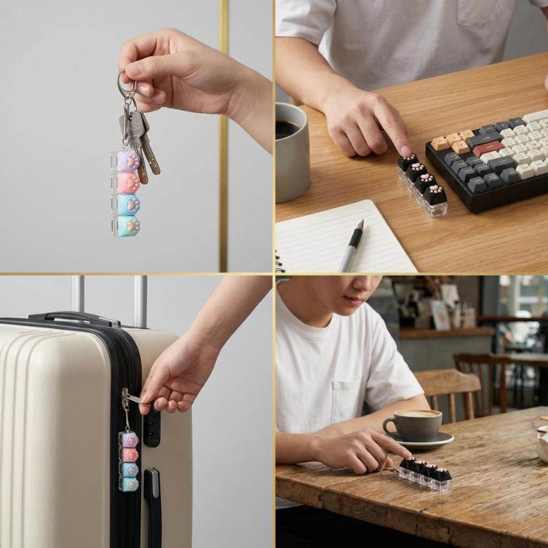 LED light keychain keyboard with press and click buttons Fidget toy for relieving stress and anxiety Portable office desk accessories Office decoration gifts