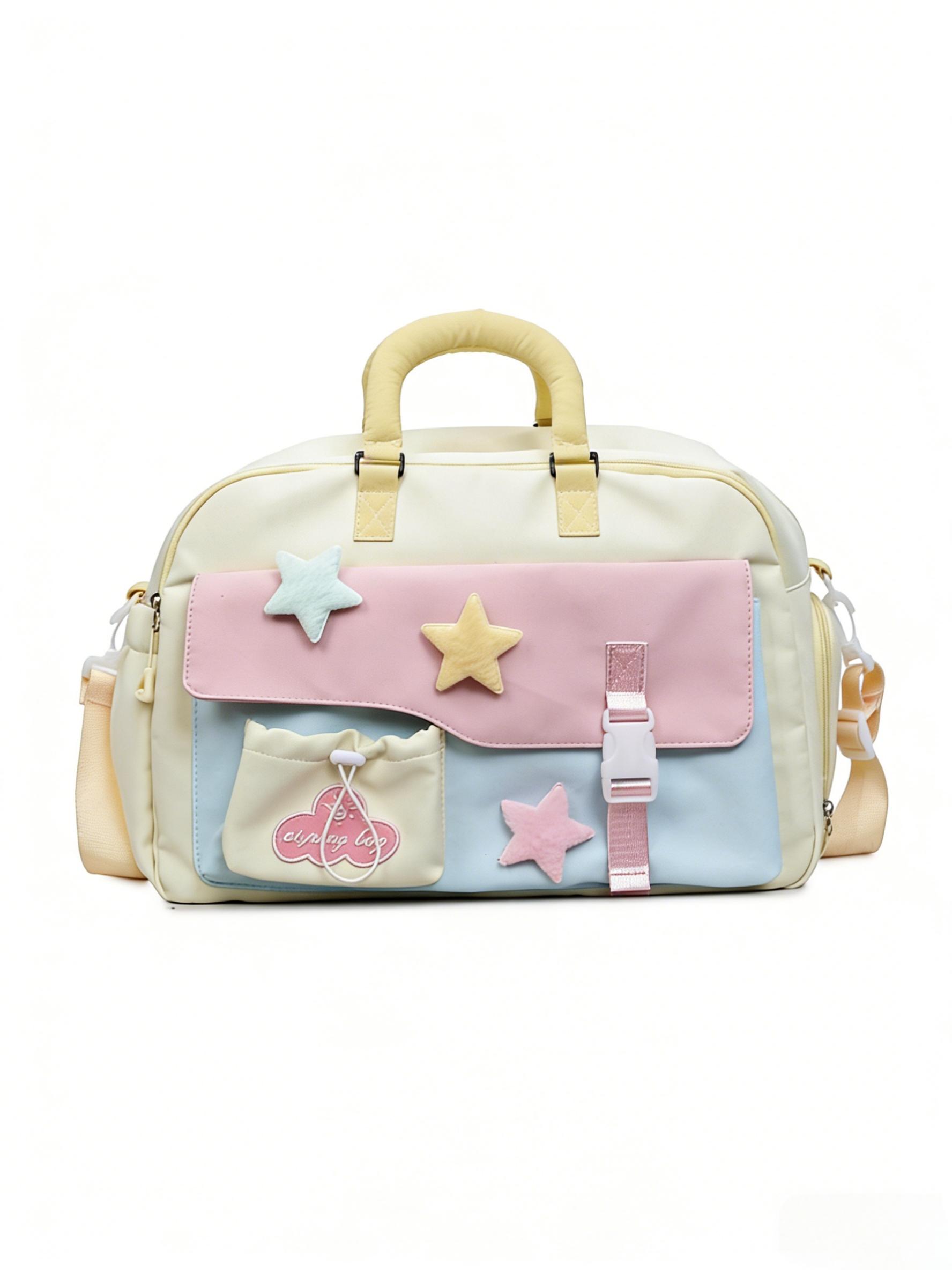 Dopamine Star Color Block Fitness Bag, Sweet Girl Style, Crossbody Handbag, Large Capacity, Student Commute Travel Bag