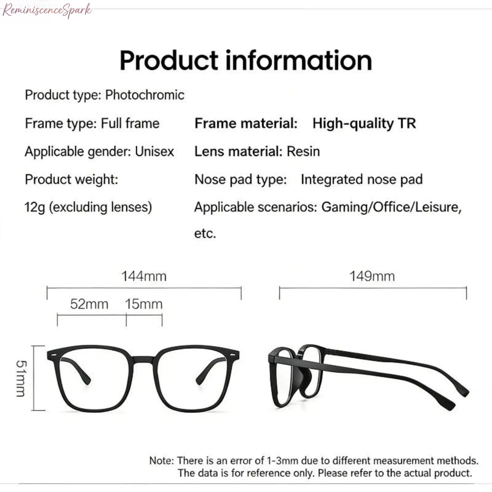 Unisex Photochromic Blue Light Glasses, Trendy Thick Square Black Frame Eyewear, Auto Color Changing Myopia Friendly Shades, Slim Face Flattering Design, Daily Anti-Eye Strain Eyeglasses for Office, Study & Outdoor Use tiktokshopspringglowup