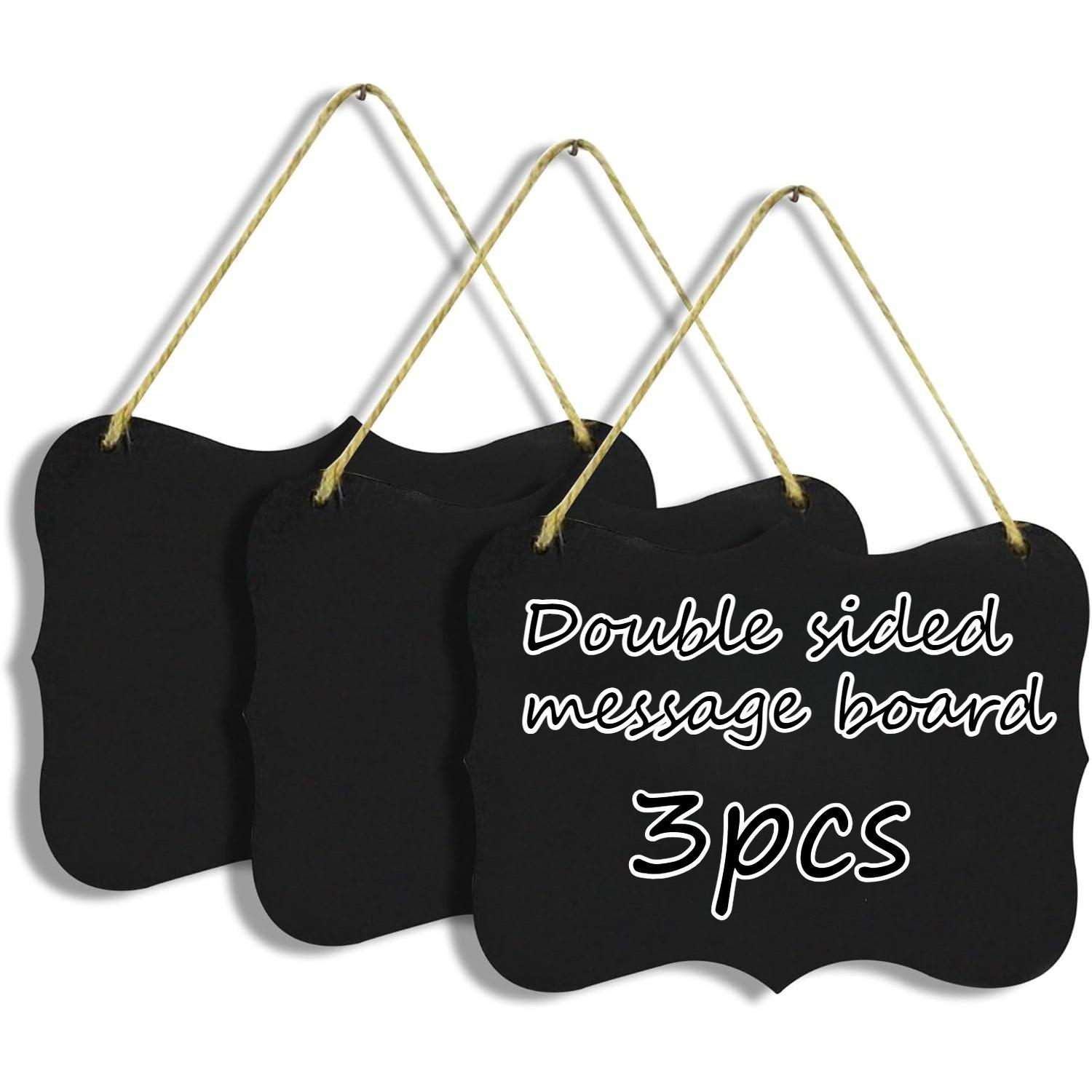 3pcs Double Sided Wooden Double Sided Hanging Chalkboard Signs, Vintage Erasable Message Board Sign with Hanging String for Wedding Kitchen Home Party Decoration Memo Message Sign