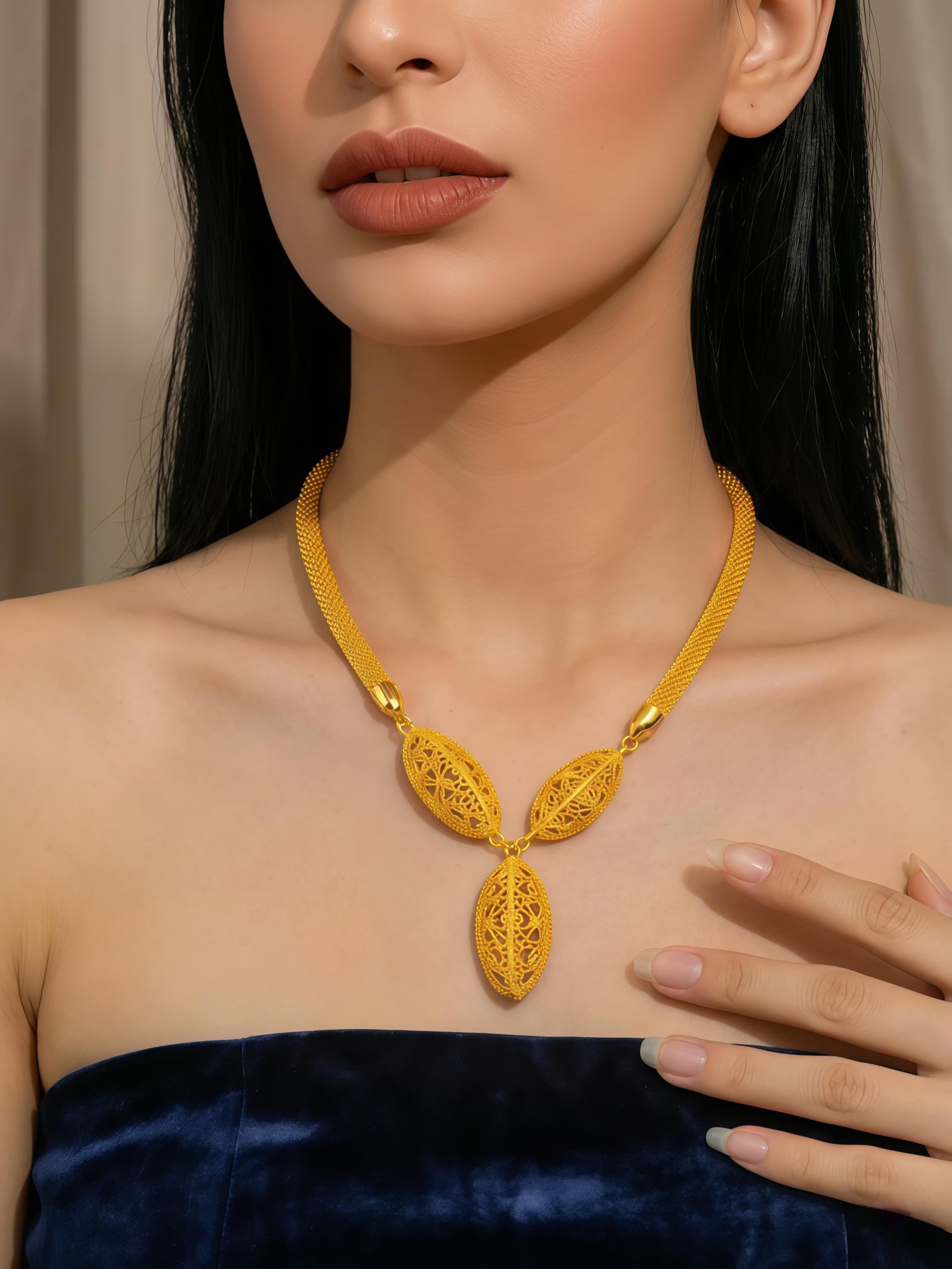 4 pieces  set of Middle East Arab women's fashion jewelry set elegant jewelry set Necklaces Earrings Set gold-plated luxury hollow oval ring necklace earrings bracelet adjustable bridal wedding jewelry suitable for wedding party banquet accessories.