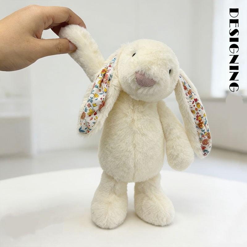 Cute Rabbit Plush Toy, Floral Lop-Eared Bunny Plush Doll, Childhood Stuffed Animal, Birthday Gift, Christmas Gift for Children, Home Decoration