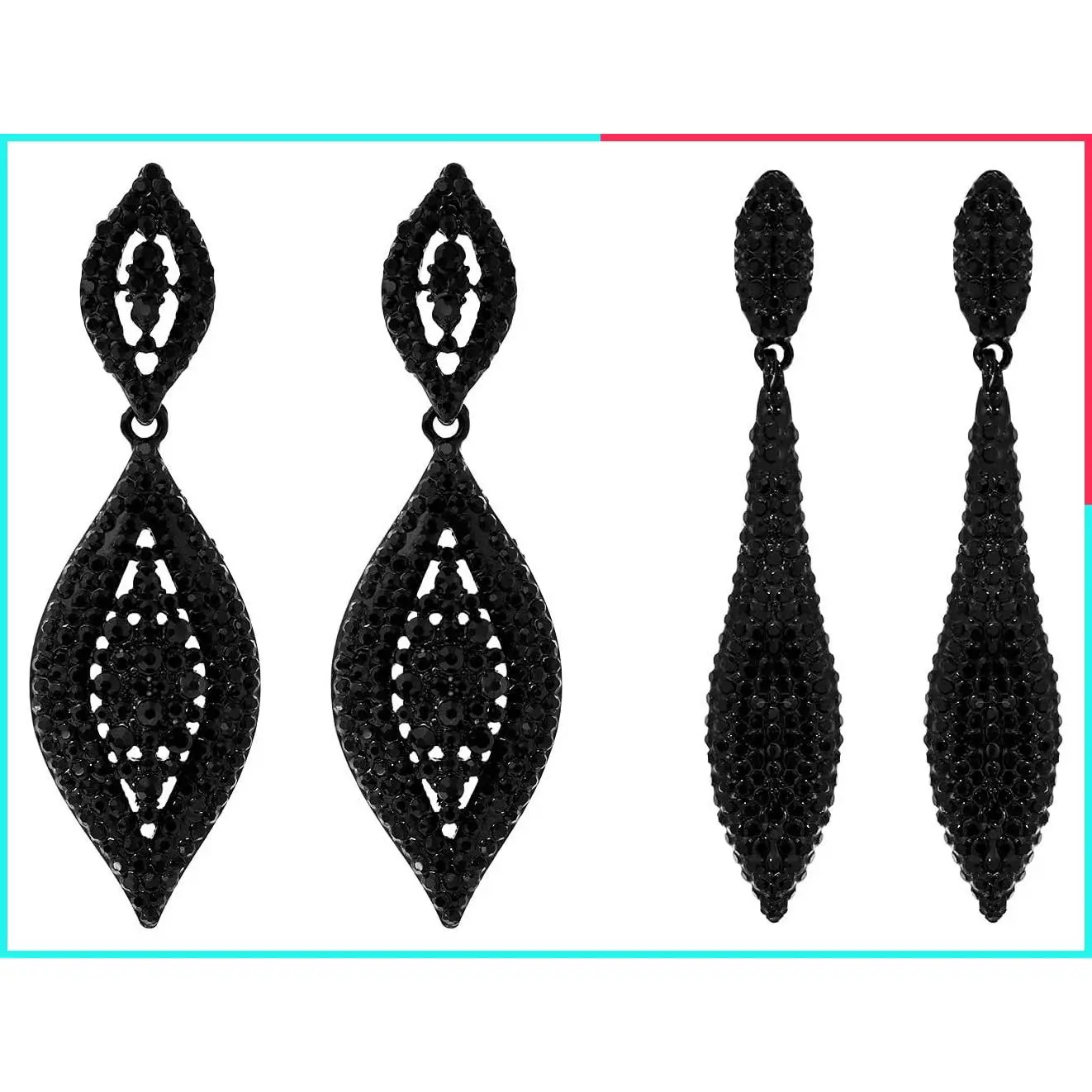 Black Rhinestone Crystal Leaf Drop Dangle Chandelier Earrings for Women Wedding Prom Party Accessories