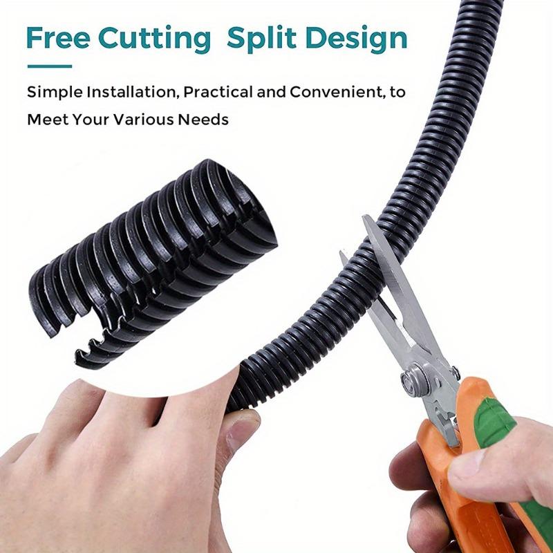 2 Meters Divided Corrugated Pipe, Black Corrugated Pipe, Cable Protection Pipe, Cable Finishing Pipe, Used for TV Cables, Wires, Garden Lights