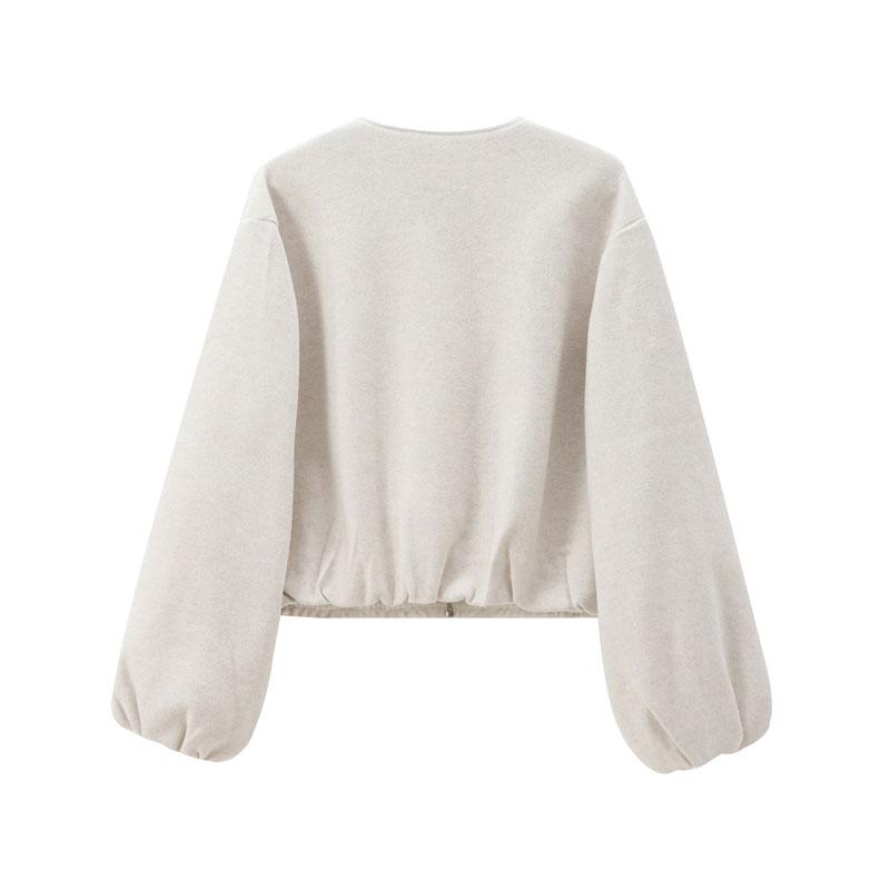 Women's New Oversized Bubble Sleeve Jacket, Zipper Bomber Jacket, Soft Casual Streetwear, Fashion Pilot Jacket, Spring & Fall Outerwear, Long Sleeve