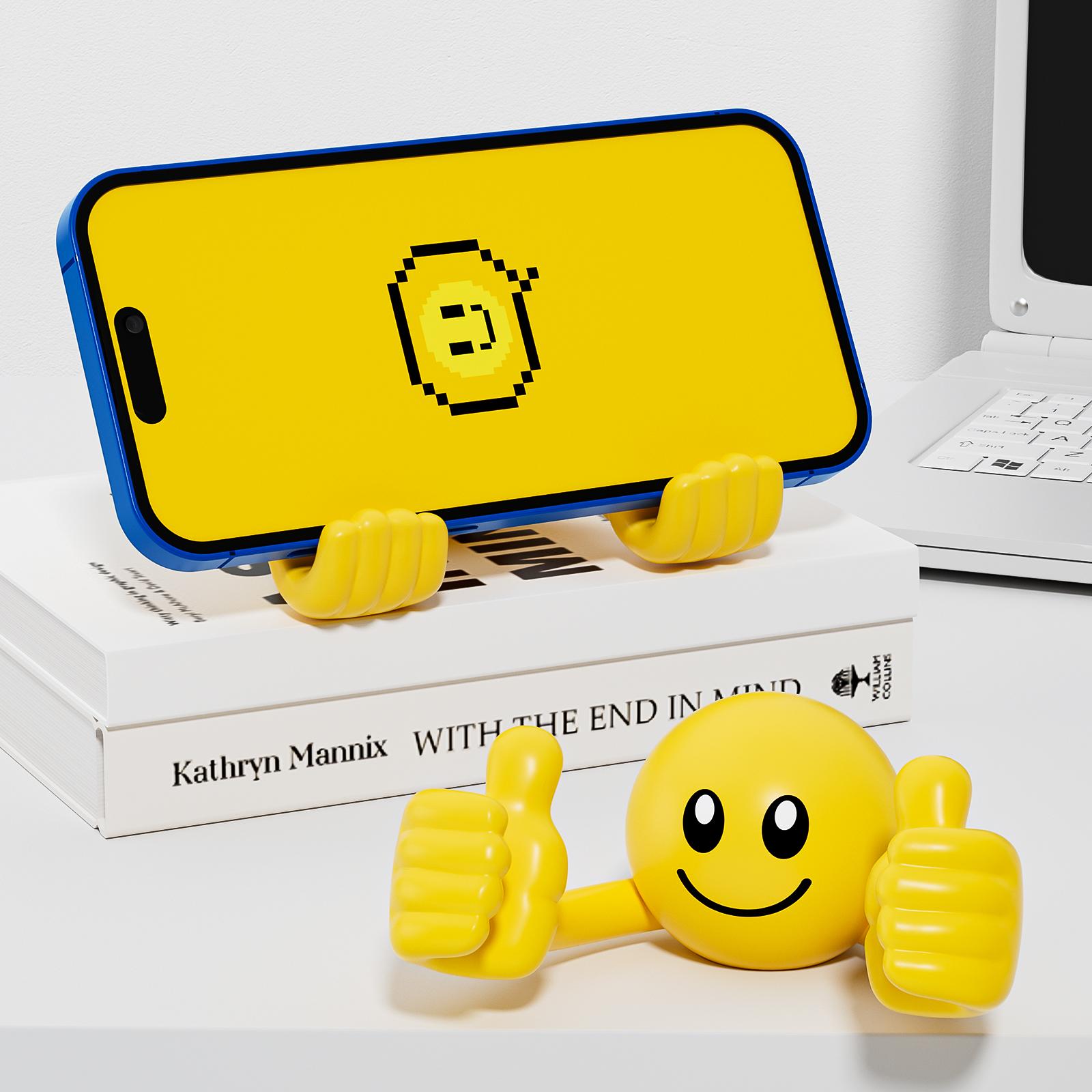 Smiley Thumbs-Up Phone Tablet Stand 2026 Upgrade Universal Adjustable Silicone Stand for Cellphone Smartphone Foldable Devices 4'' to 7.9'' 360° Rotatable Gooseneck Stable Base Cute Creative Gift Phone Holder