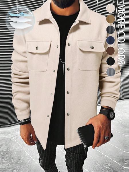 Men's Casual Shirt Jacket Coat with Button Front Closure, Spring & Fall Fashion, Fitted Warm Outerwear for Any Occasion Men's Casual Shirt Jacket Coat with Button Front Closure, Spring & Fall Fashion, Fitted Warm Outerwear for Any Occasion