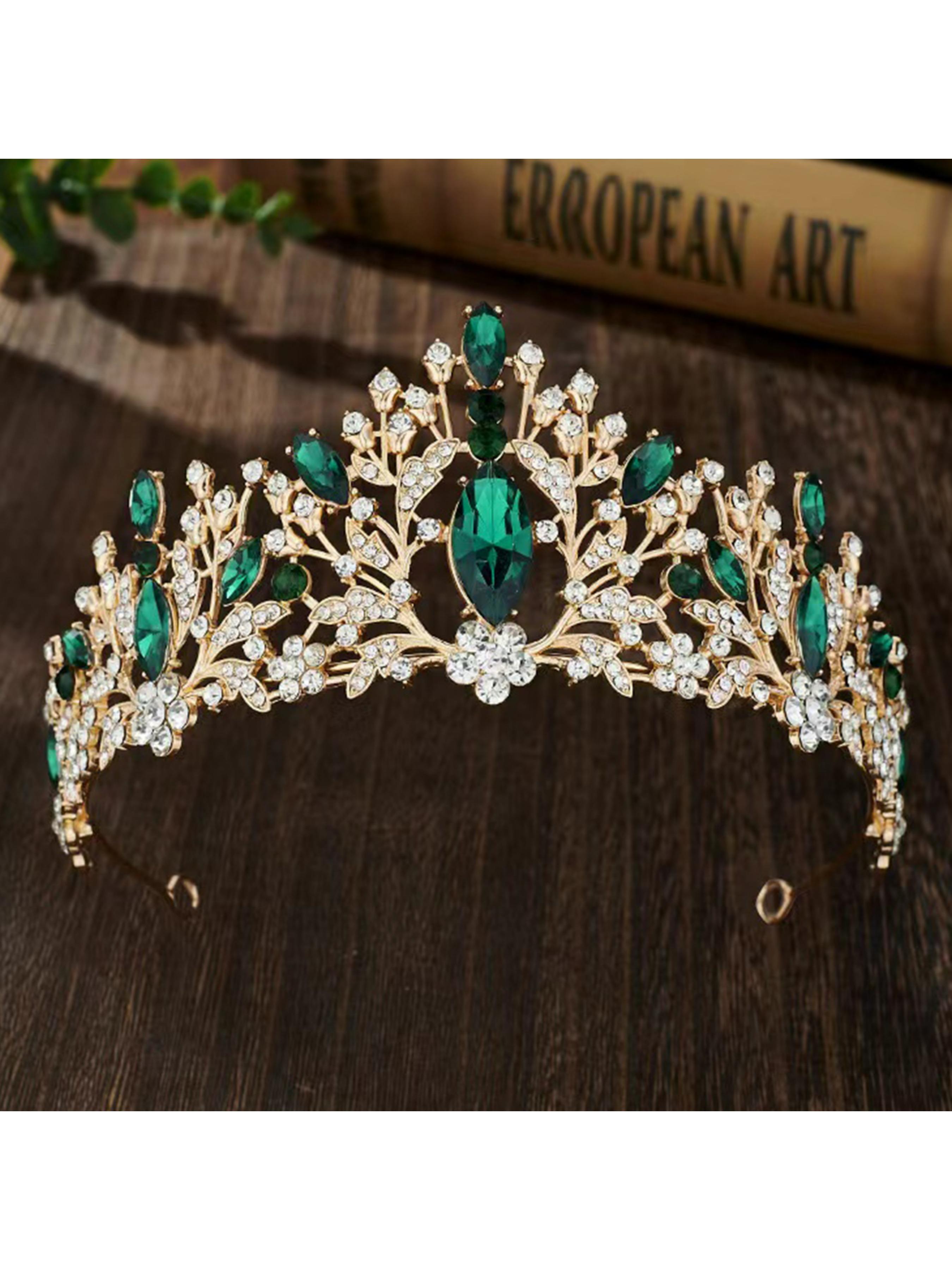 Gold Crystal Wedding Tiara Rhinestone Bridal Crown Jewelry Accessories Floral Fashion Elegant Birthday Headwear