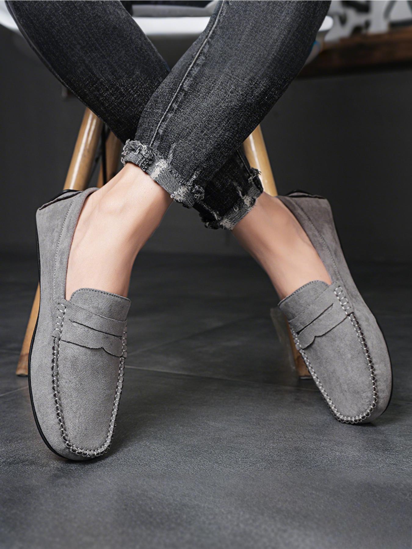 2026 Four-Season Minimalist Fashion Solid-Color Loafers Men's Casual Shoes Comfortable Elegant Suede Flat-Heel Slip-On Loafers, Moccasins, Casual Business Shoes, Suitable for Formal Occasions and Casual Wear