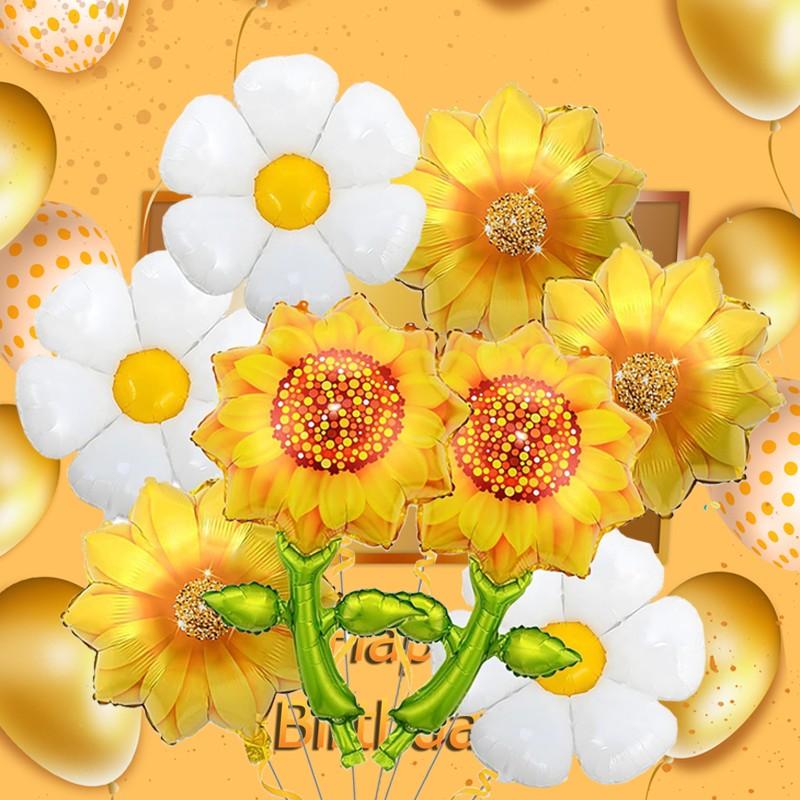 Natural Style Daisy Sunflower Foil Balloons, Multi Shape Kit for Wedding Decor, Anniversary Celebration, Festival & Party Supplies