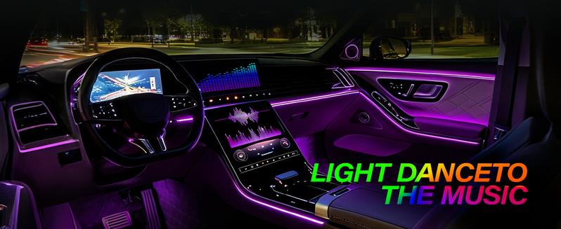 64-Color RGB Interior Car Lights Smart App Remote Control Music Sync for All Vehicles with Chrome Fender Trim & HD Mirror Makeup