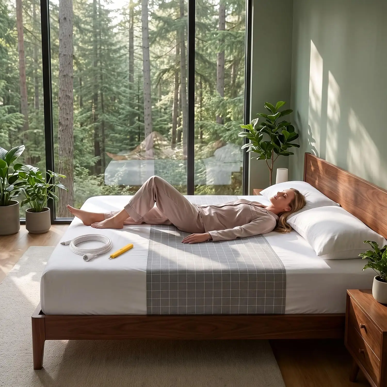 Grounding Sheet for Bed 90% Organic Cotton+10% Pure Silver Fiber, Grounding Fitted Sheets for All Mattress Sizes, with grounding Cord and Test Pen (Gray, 105.4 * 23.1inch)