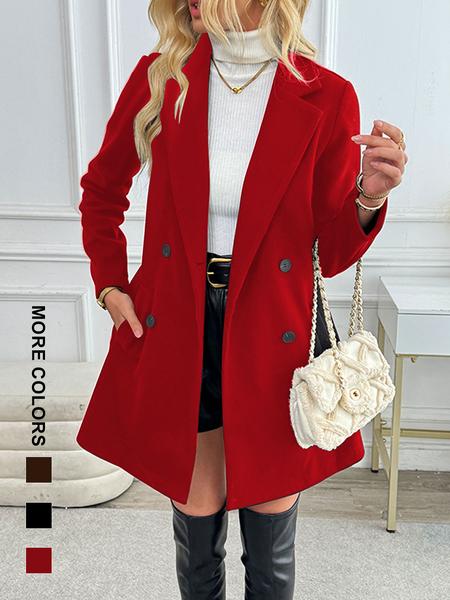 Women's Sexy Double Button Pocket Coat, Casual Fashion Long Sleeve Lapel Jacket, Perfect for Daily Outdoor Streetwear, Autumn & Winter Elegance