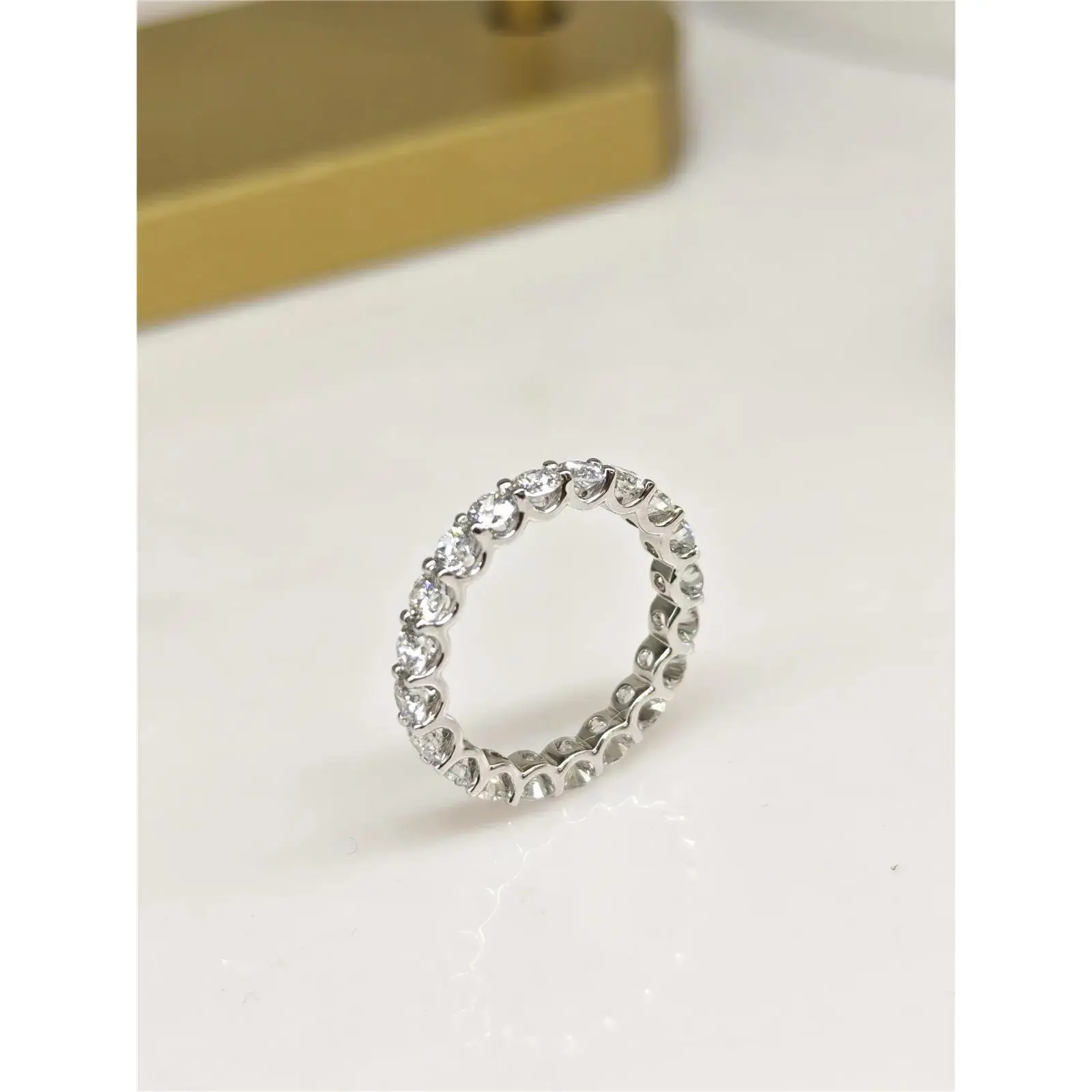 14K Solid Gold Lab-Grown Diamond Full Eternity Ring with Moissanite, 4MM Wide, Engagement Ring Custom Wholesale