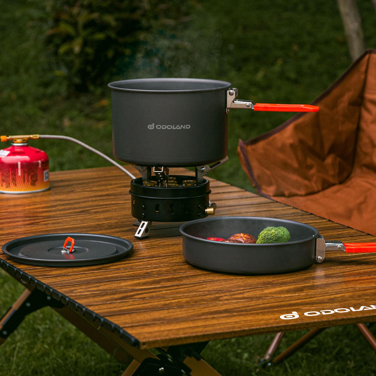 Odoland Camping Cookware Set, Non-Stick Lightweight Camping Pot and Pan Set with Mesh Bag for Camping, Backpacking, Outdoor Cooking and Picnic