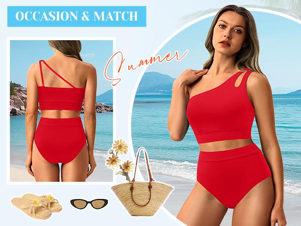 Yonique Two Piece High Waisted Swimsuits for Women - One Shoulder Bikini Tummy Control Bathing Suit 2025 Full Coverage