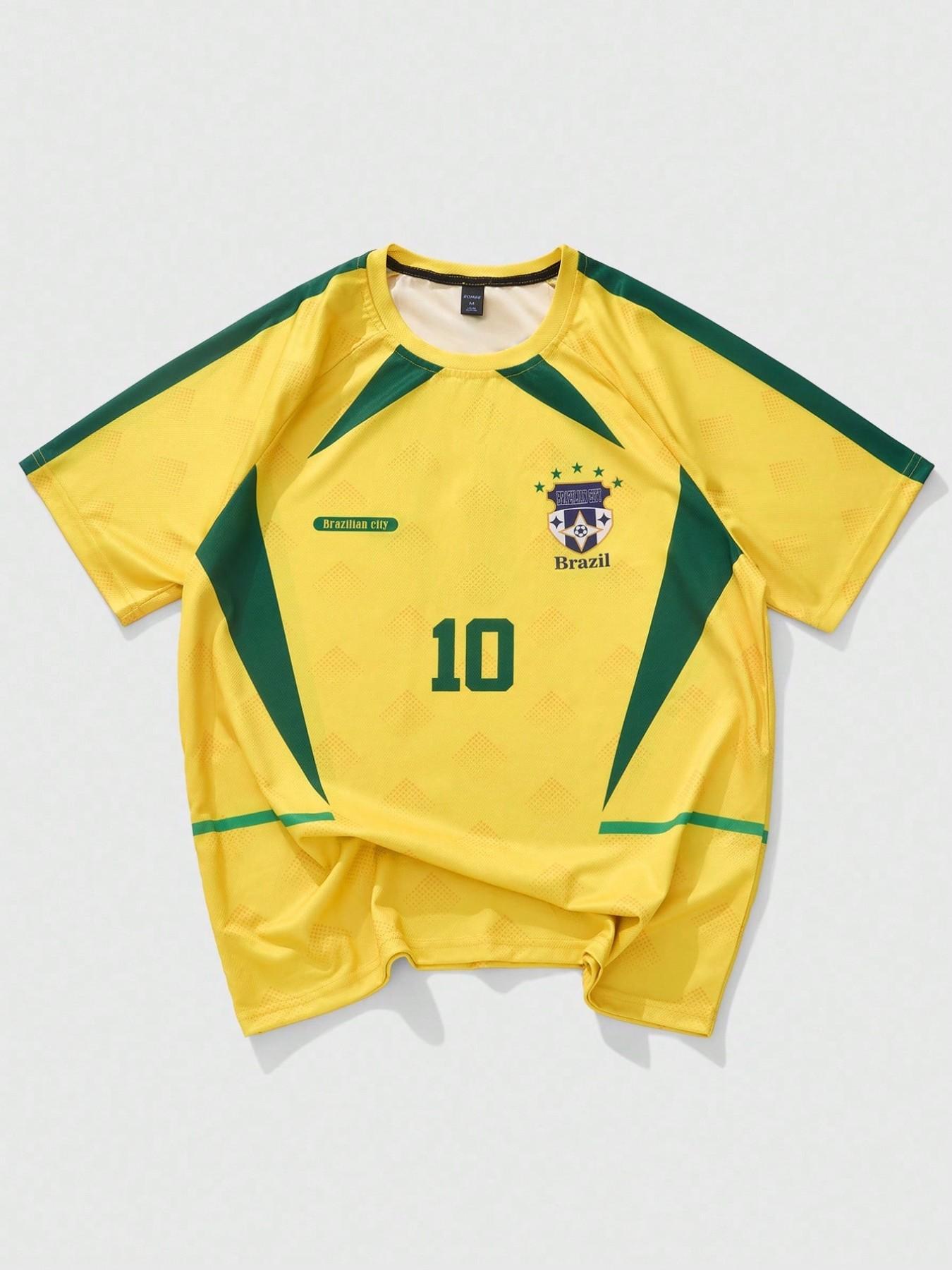 Men's Brazil #10 Retro Soccer Jersey, Sports Top, Lightweight Breathable Polyester, Yellow & Green National Team Color Block, Diamond Texture Mesh Fabric, Brazil Crest & "Brazilian city" Print, Ideal for Daily Wear, Street Style, Athletic Tops