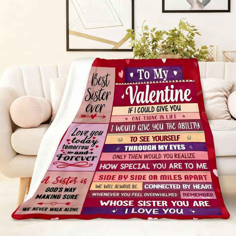 Best Sister Ever Valentine's Day Fleece Blanket 270G - To My Valentine Sister Gift with Heartfelt Message, Soft Flannel Throw Blanket for Sister, Perfect for Birthday Christmas Thanksgiving, Warm