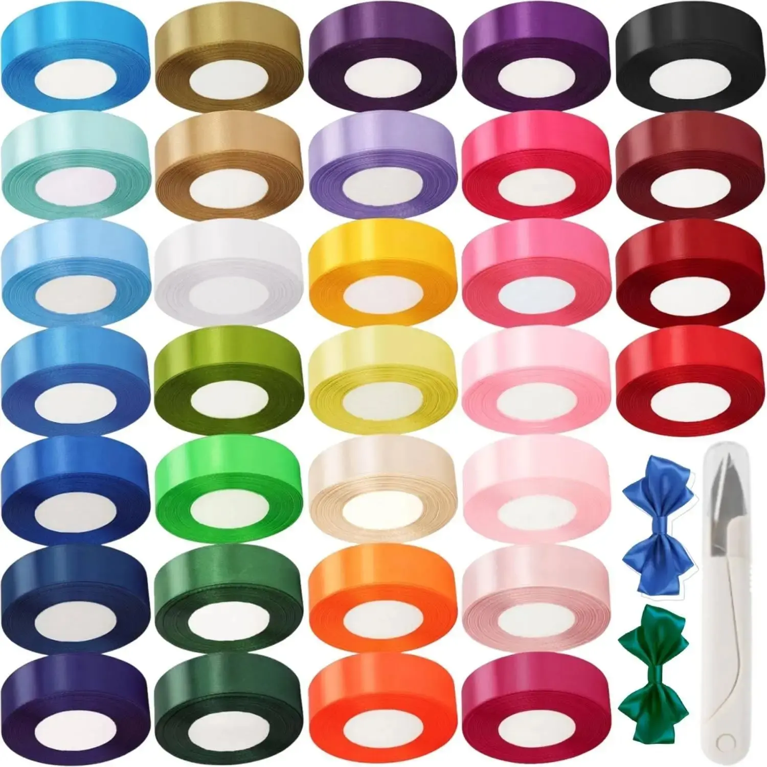 32 Rolls 1 Inch Satin Ribbon Set (800 Yards), Double Sided Polyester Fabric Ribbon in 32 Colors with Thread Snips for Gift Wrapping, DIY Crafts, Hair Bows, Wedding Decoration & Hand Tool Kits