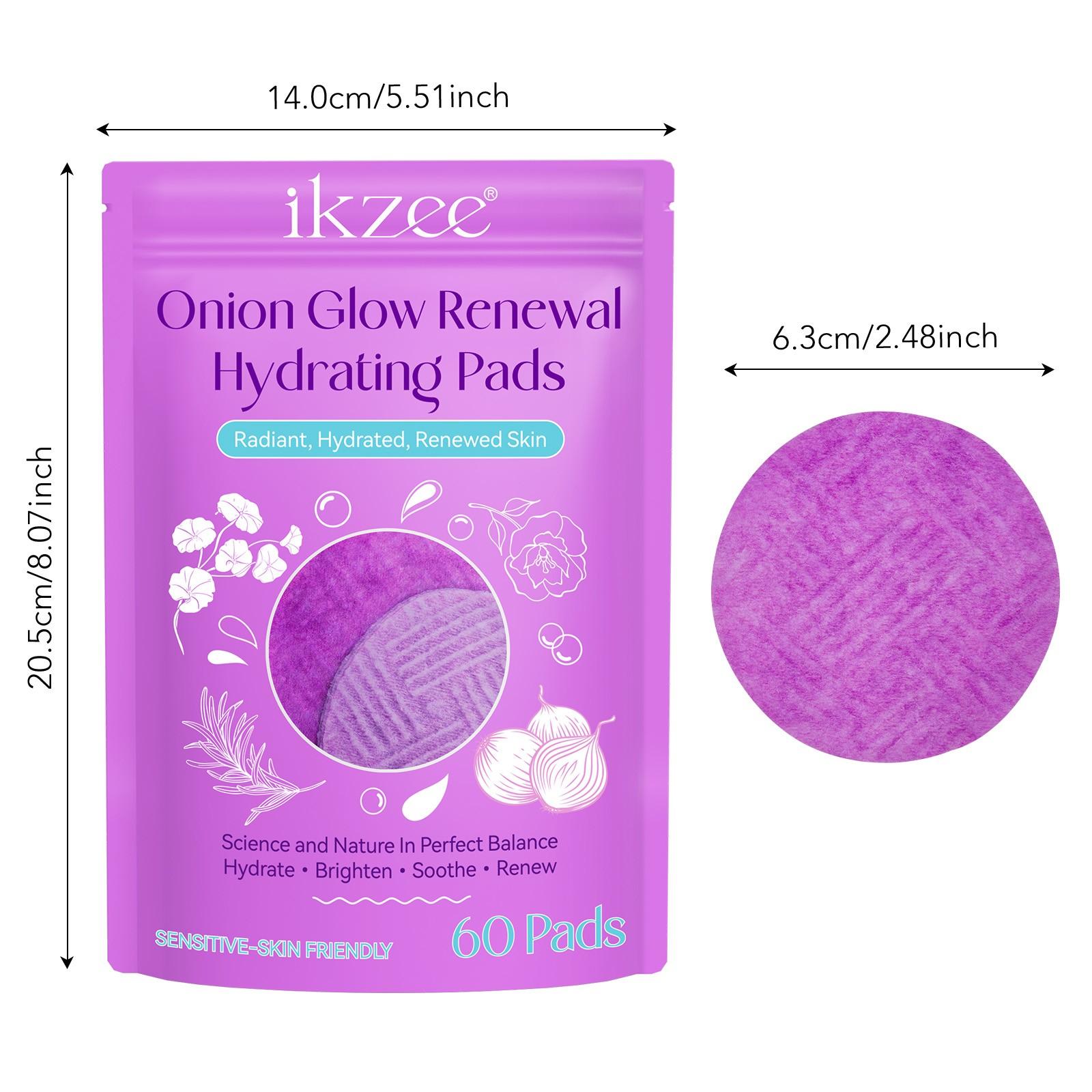 Ikzee ONION GLOW RENEWAL HYDRATING PADS,60 pieces per pack. Gentle cleansing, moisturizing facial wipes. Unique skin care sheets. Experience a different skincare routine. Perfect daily skincare procedure.