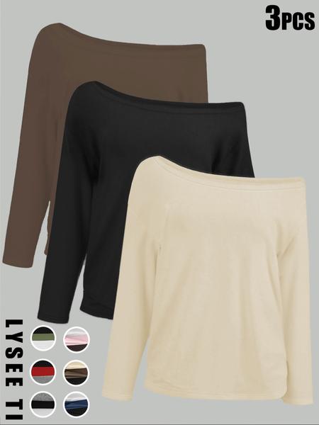 26 Valentine's Day 3pcs women's casual simple pullover, women's black, white, gray, multi-color three piece set, long sleeved top