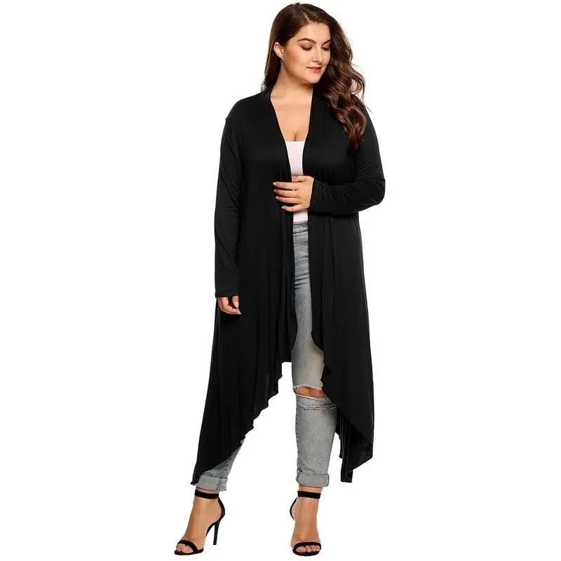 Women's Plus Size Long Sleeve Open Front Drape Cardigan Lightweight Long Duster Long/Slim Fit Version