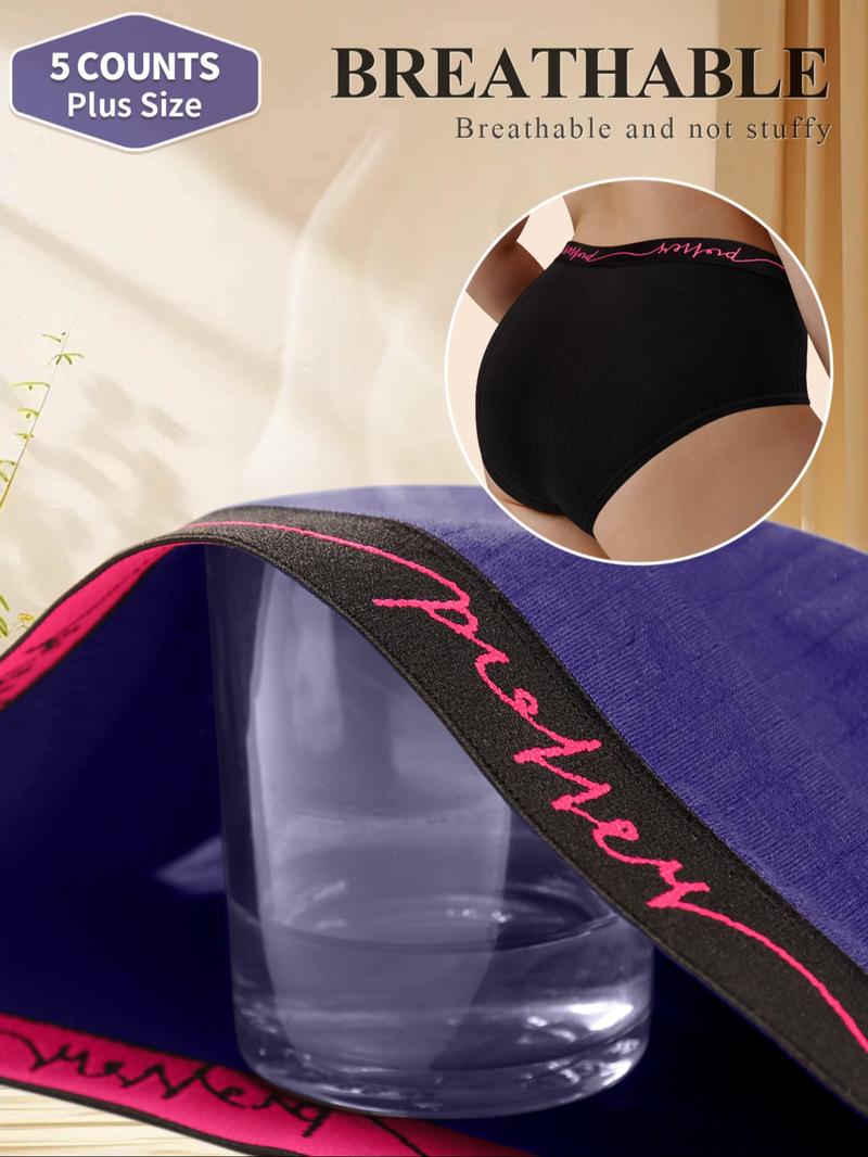Plus Size Letter Tape Brief, Breathable Fit Panties, Soft Comfy Breathable Panties for Daily Wear, Women's Underwear for All Seasons