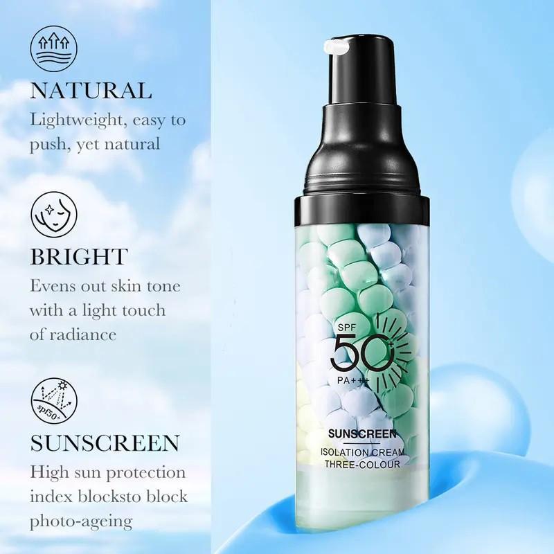 SPF 50+ PA+++ 3-in-1 Hydrating Moisturizer Sunscreen UV Isolation Cream, Color Corrector Face Primer, Pre-Makeup Base for Oil Control, Moisturizing & Pore-Blurring, Luminous Even Skin Tone, Facial Moisturizer Sunscreen, Sun Protectant, Sun Blocking Cream