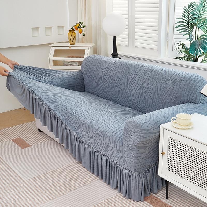 1pc Solid Color Microfiber Water Wave Elastic Stretch Sofa Cover, Elastic Couch Cover, Elastic Sofa Slipcover, Slip Resistant Sofa Protector with Skirt, Easy Care Dust Cover for 1 to 4 Seater Sofas, Home Decoration