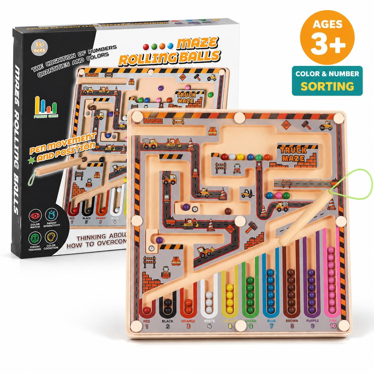 2-In-1 Magnetic Maze Game, Sensory Color Sorting & Counting Board, Early Logic Training Puzzle, Stem Toy for Fine Motor Skills, Ages 3+