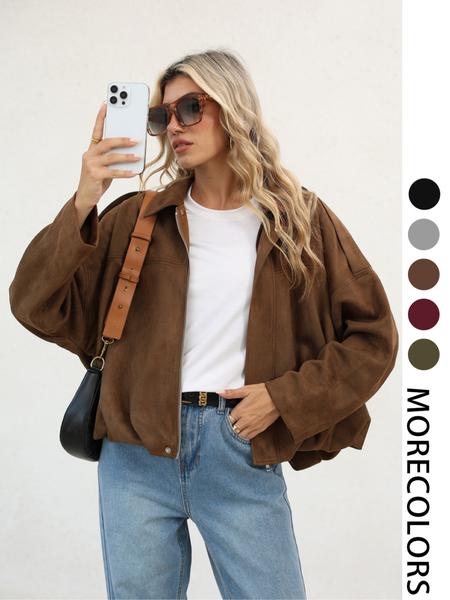 New Fall Winter Trendy Army Short Coat, Suede Velvet Loose Fit Women's Casual Jacket, Stylish Ladies Outerwear