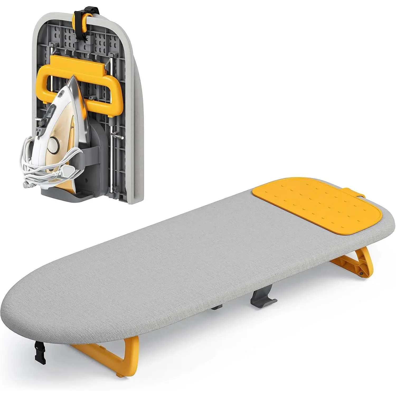Small Ironing Board with Iron Holder,Space Saving 12x32 Grey | Tabletop Ironing Board with Heat Resistant Cover, Foldable Mini Iron Board with Non-Slip Feet, Easy Storage for Travel & Dorm