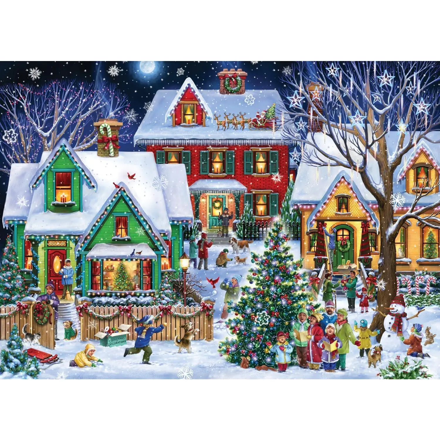Neighborhood Christmas Jigsaw Puzzle 1000 Piece - Fully Interlocking & Randomly Shaped Pieces - 26 5/8" x 19 1/4"