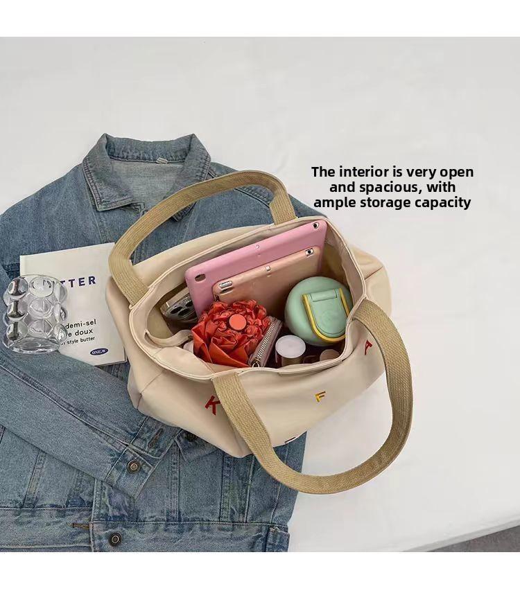 Women's Large Capacity Canvas Tote Bag, Trendy Embroidered Letter Shoulder Bag, Fresh Style Handbag for Students