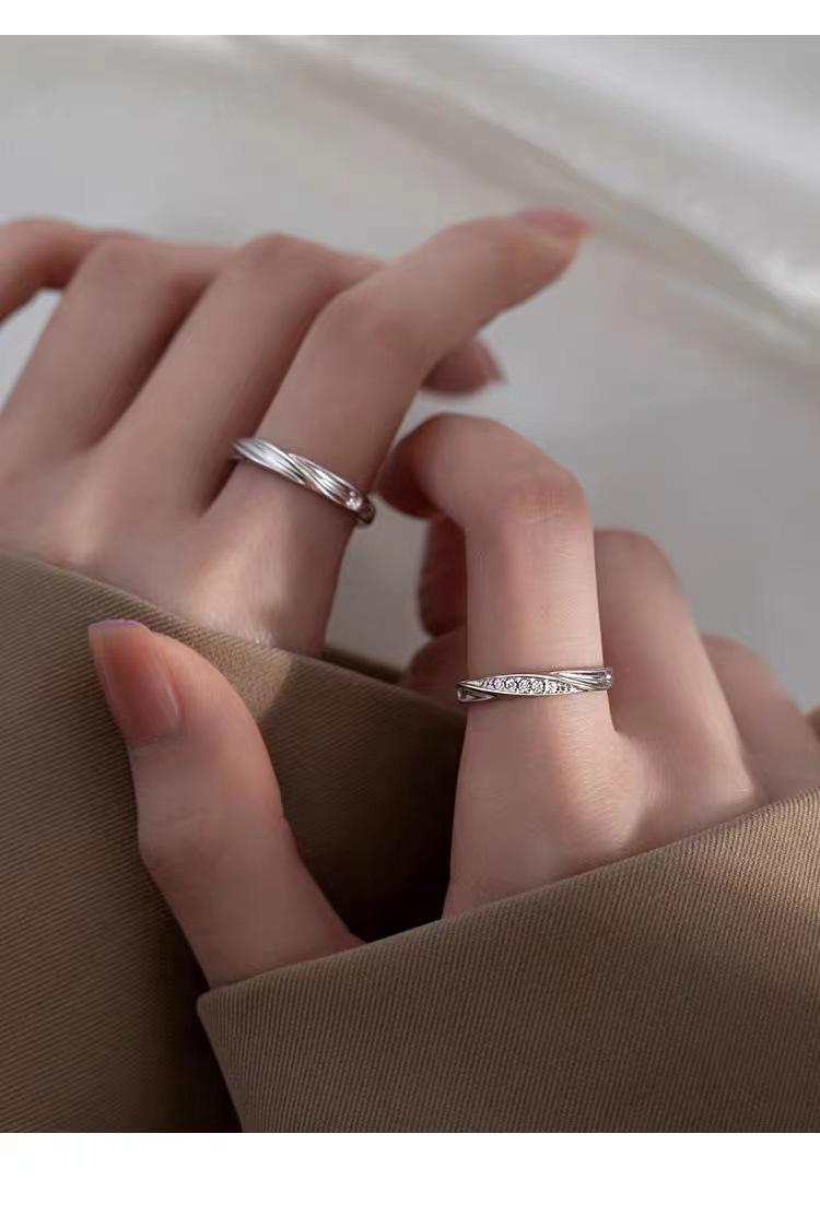 Fashion Jewelry - Adjustable unisex stainless steel Mobius rings with delicate and lightweight groove design; perfect for weddings, couples, and Valentine's Day gifts.