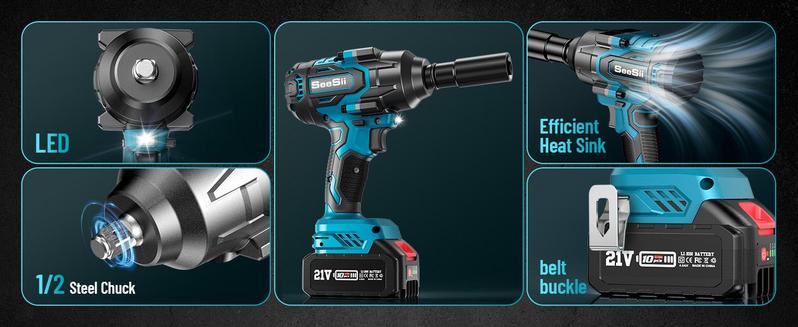 SEESII 1500N.m (1106ft-lbs) High Torque Brushless Impact Wrench, 1/2" Cordless Electric Wrench with 2x4.0Ah Batteries + Fast Charger, Complete Kit: 5 Sockets + 1 Extension Bar & Case – Heavy-Duty for Cars/Trucks & DIY Black Friday Deals